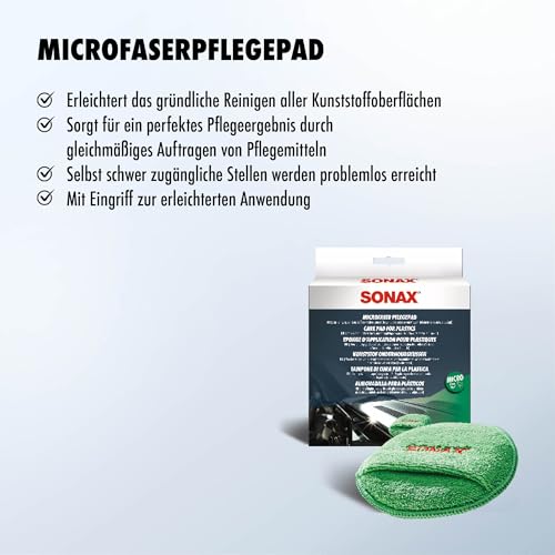 SONAX MicrofaserPflegePad (1 Stück) für gleichmäßiges Auftragen von Kunststoffpflegemitteln im Innenraum und EIN gründliches Ergebnis | Art-Nr. 04172000