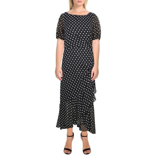 chinese dress ladies Julia Jordan Womens Chiffon Polka Dot Maxi Dress B/W 10, Black-white at  Amazon Women's Clothing store