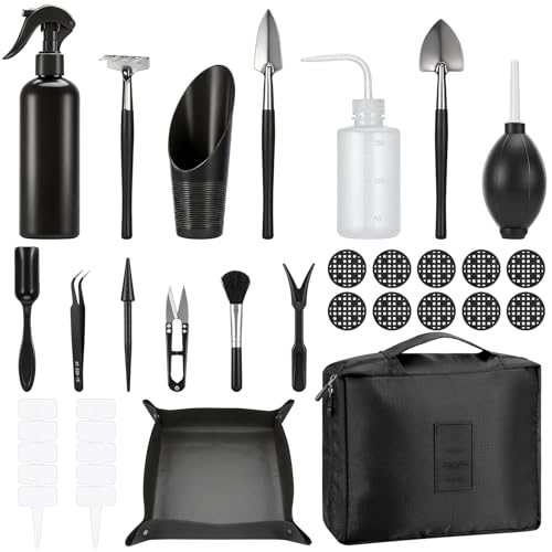 Yimomoyi Bonsai Tools Set 17Pcs Gardening Succulent Tree Indoor Beginner Tool Kit Succulent Tools Set Include Plant Repotting Mat Bonsai Scissors for Indoor Gardening Flower Pot Cactus Care