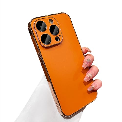 Coque de luxe pour iPhone 14 orange mat à paillettes avec protection en verre d'objectif