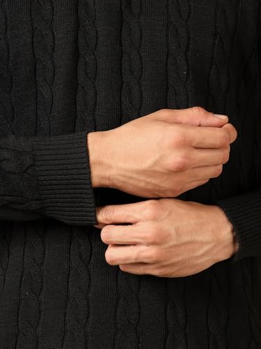 Image of Kvetoo Men's Wool High Neck Zipper Sweater, Full Sleeve Cable Knit Quarter Zip Winter Pullover