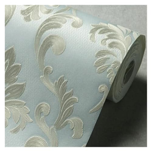 Papier peint non tissé haut de gamme aspect textile bleu clair 9.5m - 2