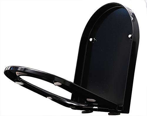 BERNSTEIN WC-Sitz mit Absenkautomatik U1002 Schwarz, abnehmbarer Toilettensitz aus Duroplast, Ersatz-WC-Brille Soft-Close-Funktion D-Form, Edelstahlbefestigung Cover