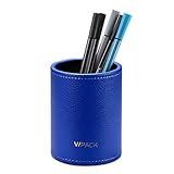 VPACK PU Leather Round Pens Pencils Cup Holder Desk Stationery Organizer (Starry Blue)