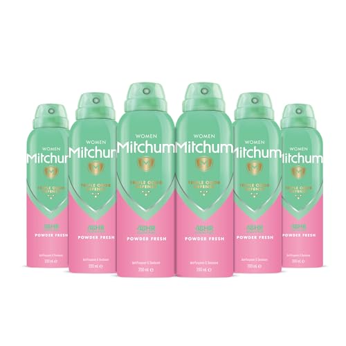 Mitchum Women Triple Odor Defense 48HR Protection Deodorant Spray & Antiperspirant (200ml), Powder Fresh, Pack of 6