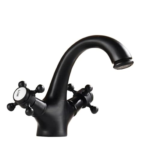 Lyvqzpwlr Black Bathroom Basin Pillar Taps, Solid Brass Basin Faucet Double Handle Antique Kitchen Bathroom Mixer Tap(Black)