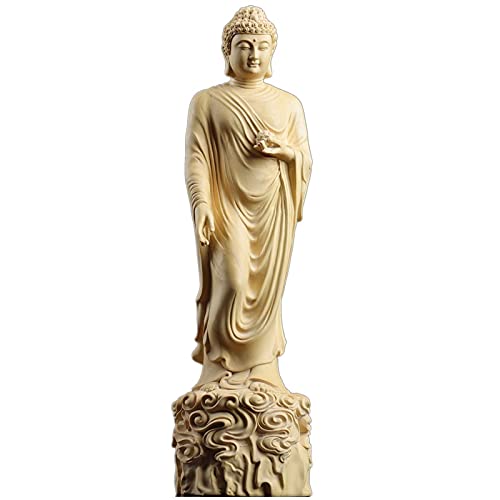 Boxwood 20cm Amitabha Buddha Sculpture Wood Carving Sakyamuni Statue Buddhist Statues and Sculptures for Home Office Decor Feng