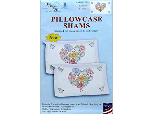 Jack Dempsey Needle Art JDN1685.589 Jack Dempsey Flowers & Hearts Pillowcase Sham Flowers&Hearts cover