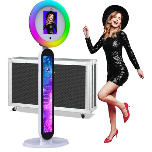 Portable Photo Booth,Photo Booth Machine RGB Ring Light Customizable Logo Music-Synced Digital Photo Booth with Software APP Control Selfie Photo Booth for Christmas/Parties/Wedding