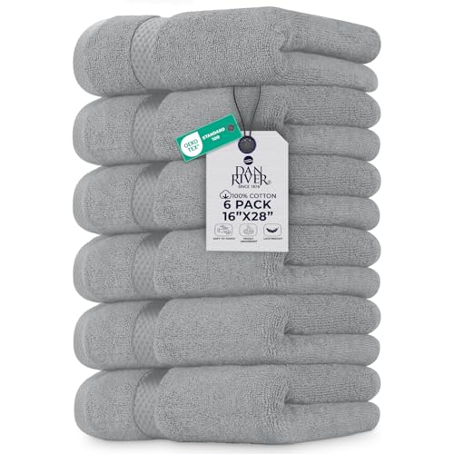 Image of DAN RIVER 6-Pack Premium Hand Towels (16x28 Inches) - 100% Cotton, Ultra Soft, Lightweight, Highly Absorbent Towels for Bathroom, Spa, Gym, Salon, Hotel, and Travel - Silver
