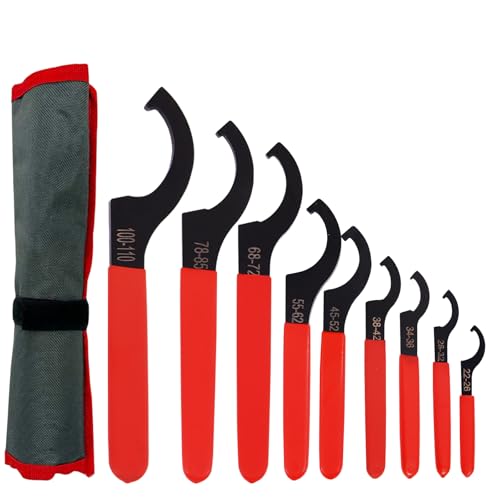 HCXUANWJTL Coilover Spanner Wrench Set 9 Pcs C-Shape Shock Spanner Hook Wrench Tools for Suspension System and Shock Adjustment