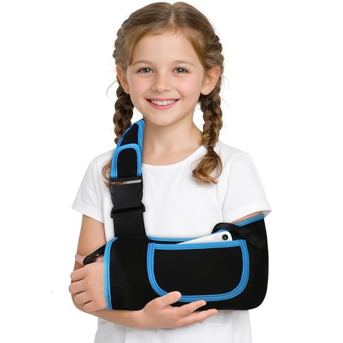 Kids Arm Sling Shoulder Immobilizer Adjustable Rotator Cuff Support Brace Fit Left or Right Breathable Mesh Medical Slings for Elbow Clavicle and Wrist Injury Forearm Fracture Surgery Recovery