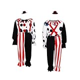 [Diki Home] 道化師 仮装 コスプレホラー ピエロ 面白い 衣装 子供/男の子 女の子 血まみれ ストライプ柄 魂が絶えるピエロ スーツ ハロウィン ゴースト 仮装コスプレ ハロウィン パーティー イベン (セット A, 110)