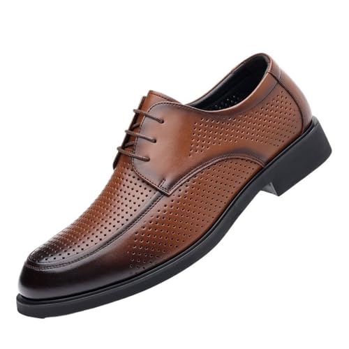 Mens Lace up Soft Sole Business Dress Shoes Hollow Out Leather Wedding Groom Office Casual British Style Oxford Shoes
