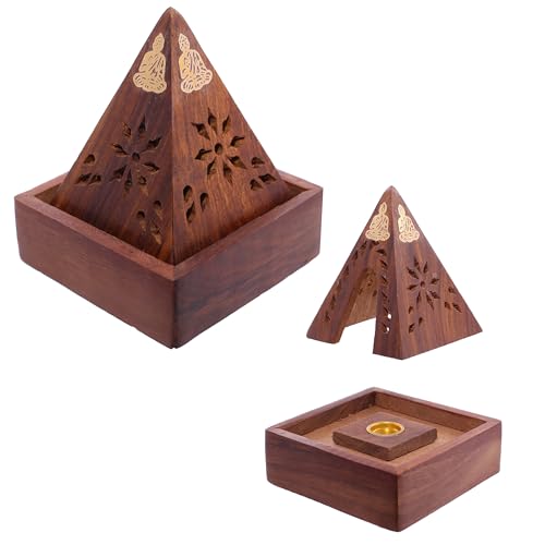 Porte-encens Pyramide en Bois de Sheesham - Design Bouddha, Unique