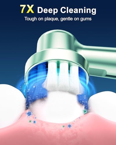 Image of Rotating Electric Toothbrush for Adults, 8 Brush Heads (2 Types) & Travel Case, 5 Cleaning Modes Rechargeable Power Toothbrush with 2-Minute Smart Timer, Mint
