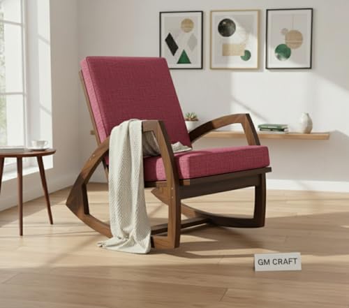Image of Solid Sheesham Wood Rocking Chair for Living Room - Upholstered Relaxing Chair - Wooden Rocking Chair for Adults for Home Outdoor Indoor (Walnut, Javier)