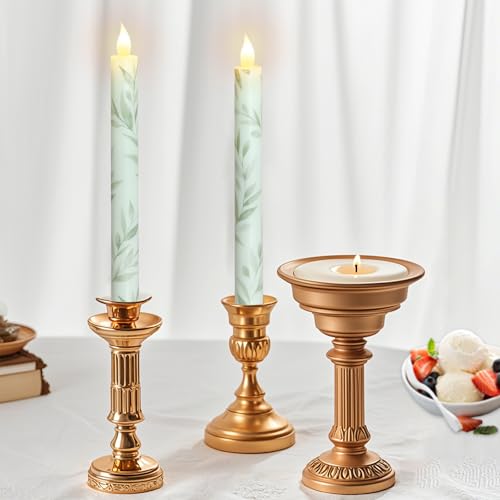 Image of Willow Leaf Flameless Taper Candles with Remote & Timer Real Wax LED Taper Candles Flickering Candlesticks Battery Operated Candle for Home Wedding Party Summer Fall Christmas Decor 2 Pack 9.6 inch