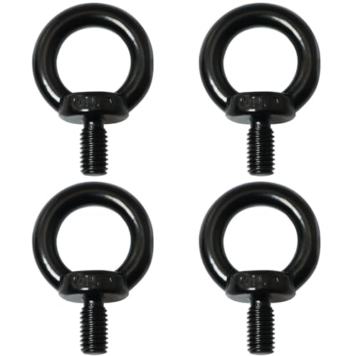 ITROLLE 4PCS Black Stainless Steel Eyebolt M8 Ring Bolt Threaded Nut Hardware Fitting for Suspending String Light Lighting Fixtures Securing Industrial Equipment