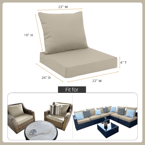 Image of Favoyard Outdoor Patio Seat Cushions Set, 22 x 24 Inch, Waterproof, Beige