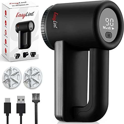 EasyLint Professional Rechargeable Fabric Shaver Lint Remover: Effectively Remove Fuzz, Pills & Bobbles from Clothes, Sweaters, Couch and Furniture. 3-Speeds, 6-Leaf Blade, LED Display & USB Charging