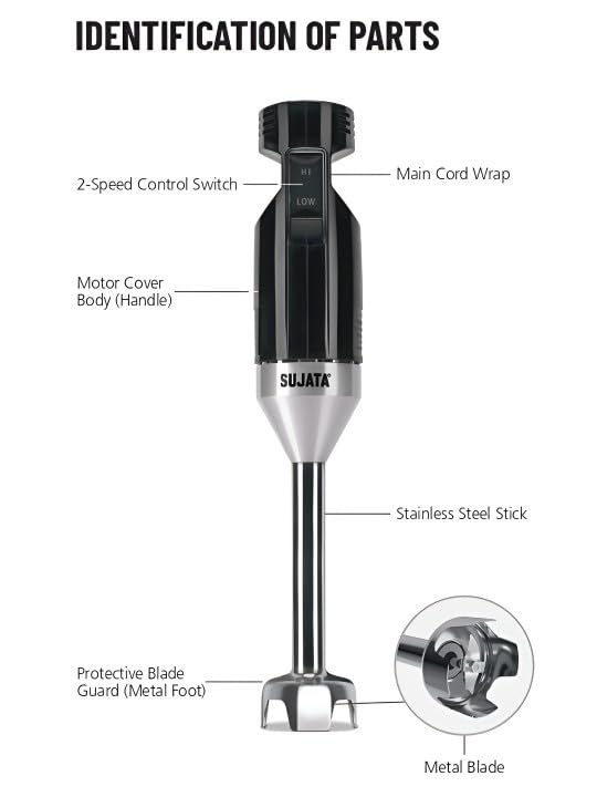 Image of Sujata Blendcraft Hand Blender|180 Watts Motor|18000 RPM|2 Speed Toggle Action Switch|Super Quick Blending| (Black)