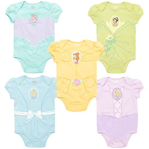 Image of Disney Princess Ariel Cinderella Aurora Baby Girls Bodysuits and Headband Newborn to Infant