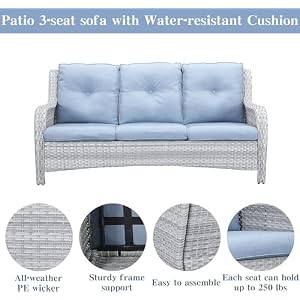 Wicker Patio Furniture Sets 8 Piece Outdoor Rattan Furniture Conversation Sets with 4 Swivel Rocker Chairs Rattan Sofa Wicker Ottomans and Coffee Table Light GreyBaby Blue