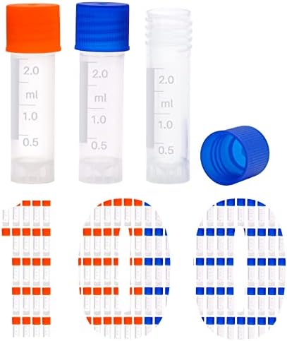 NAOEDEAH 100 Pcs 2ml Vials with Caps Lab Vials Small Plastic Bottles Test Tubes With Lids Centrifuge Tubes Small Liquid Sample Vial Storage Container Plastic Graduated Vial Tube With Screw Caps