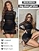 Avidlove Long Sleeve Dress for Women Bodycon Fall Sheer Mesh Dresses Mock Neck Ruched Party Clubwear Outfits S-XXL Black