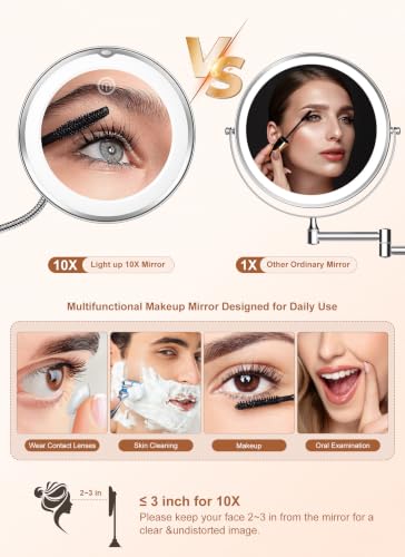 Image of 10x Magnifying Mirror with Light,Gooseneck Travel Make up Mirror 3 Lighting