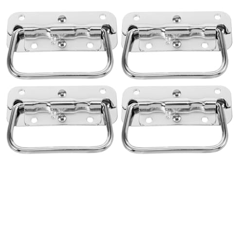 Cabilock 4Pcs 100Mm Stainless Steel Spring Loaded Metal Handles for Boxes, Folding Case Replacement Handles for Industrial Equipment, Wooden Chest Pulls for Storage Cabinets