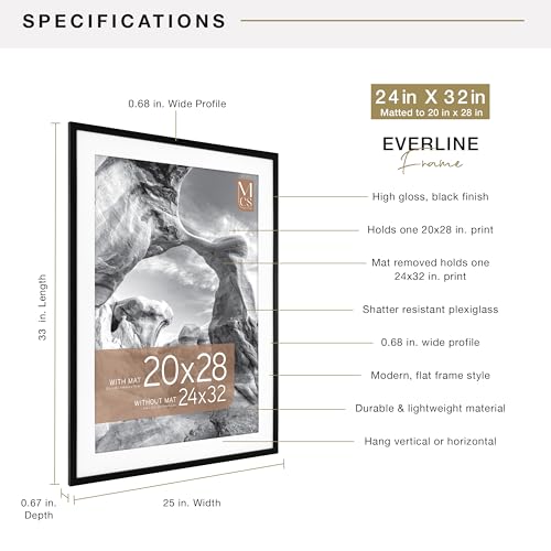 Image of MCS Everline Collection 24x32 Matted Poster Frame with 20x28 Picture Display, Black Vertical & Horizontal Wall Hanging Large Frame for Photos, Posters & Art Prints (1-Pack)