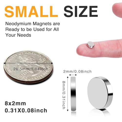 Trymag 8X2 300P Small Magnets 300Pcs, 8X2Mm Small Round Rare Earth Magnets, Tiny Strong Neodymium Disc Magnets thumb #1