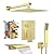 Fatspas Shower System with Tub Spout, Shower Faucet Set with 10 Inch Rain Showerhead Handheld Shower Tub Spout, Wall Mounted High-Pressure Showerhead Combo Set Included Valve and Trim, Brushed Gold