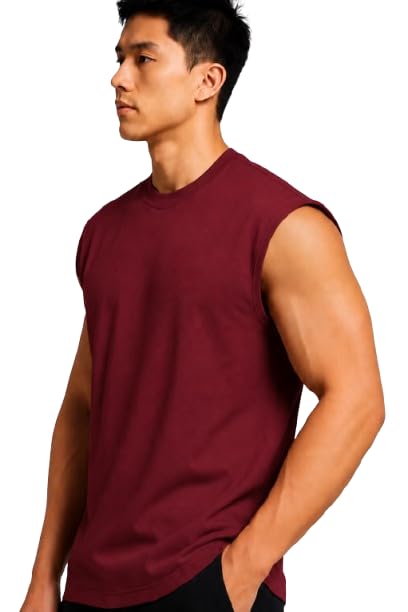 Image of Men Solid Sleeveless T-Shirt with Crew Neck for Gym, Sports and Casual Wear