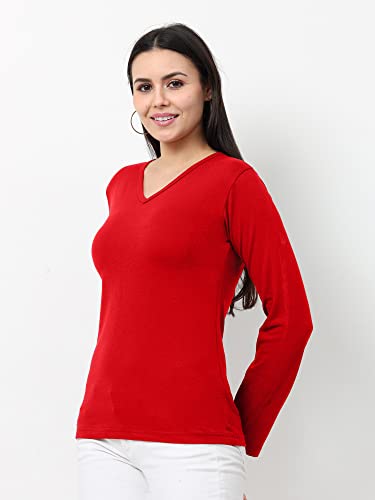 Image of Wafaa Women's Cotton Plain V Neck Full Sleeve T-Shirt