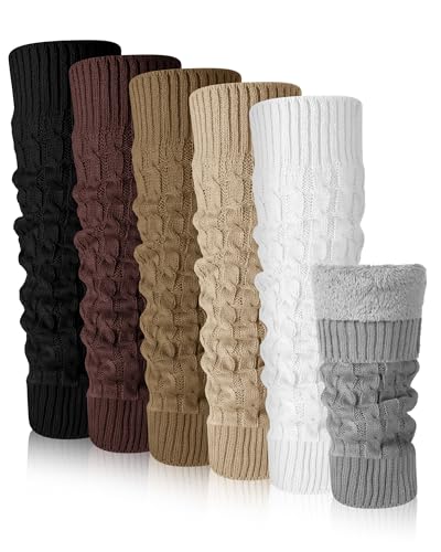 Chuarry 6 Pairs Winter Fleece Lined Leg Warmers for Women Thick Knit Warm Knee High Boot Leg Warmers for Cold Weather