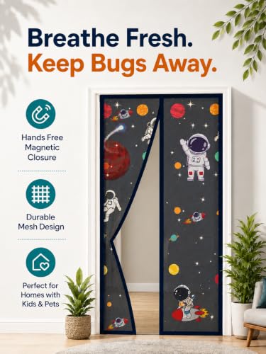Image of SHOPPOFOBIX Mosquito Net for Doors with Magnet - Strap Magnetic Door Screen, 100 x 210 cm, Full Frame Auto-Closing Insect Curtain with Self-Adhesive Hook Tape for All Door Types