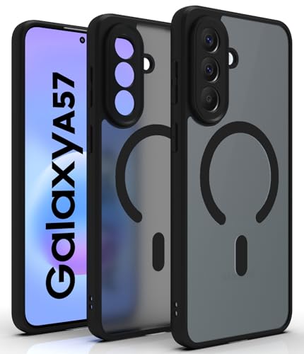 Image of RIGGEAR Shockproof Sleek Hybrid Armor Magnetic Back Cover Case Compatible with MagSafe Accessories for Samsung Galaxy A57 5G (Smoke Black Matte PC + Black TPU Bumper)