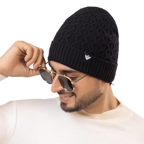 Image of AMOLDO Unisex Woolen Beanie Cap | Warm Winter Hat - Zigzag Design