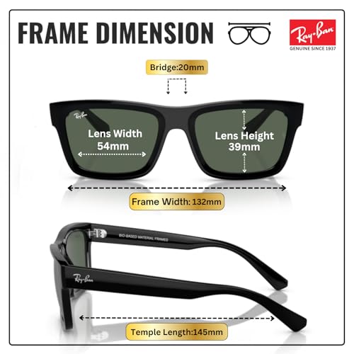 Image of Ray-Ban RB4396 WARREN BIO-BASED Rectangle Shaped Sunglasses for Men & Women with Official RAYBAN Eyewear Kit