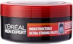 L'Oréal Men Expert Indestructible Ultra Strong Paste for Men, Hair Styling Wax for up to 24 Hours Super Strong Hold, Men's Hair Wax Pomade for Short and Medium Length Men's Hair, Extreme Fix, 1 x 75
