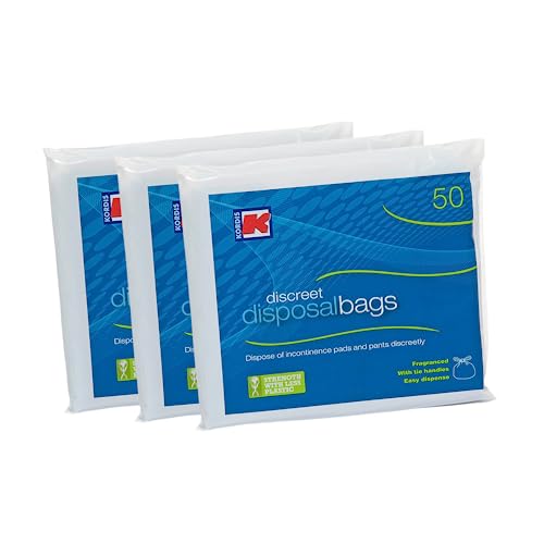 Kordis Bolsas grandes de eliminación de incontinencia para adultos, 3 x 50 bolsas, sacos de pañales perfumados con asas de corbata, desechables y discretos. Eliminación higiénica de residuos de