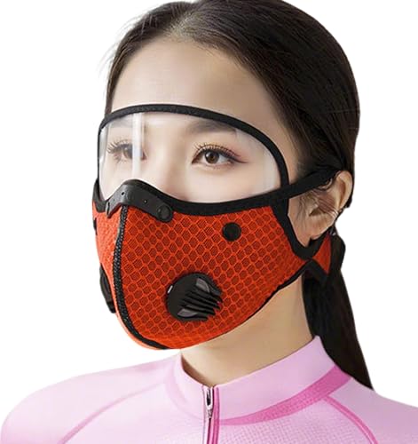 Geeda Ergonomic Cycling Face Mask with Eye Shield Breathable Mesh Breathing Valve Snug Fit for All-Day Riding Commuting Orange