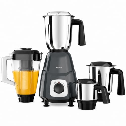 Image of Milton Appliances Ascent 1000W Mixer Grinder With 4 Jars (3 SS + 1 Juicer with Fruit Filter) | Super Grindstone Blade Technology | ISI Certified | 22000 RPM | 2 Yr Product & 5 Yr Motor Warranty | Grey