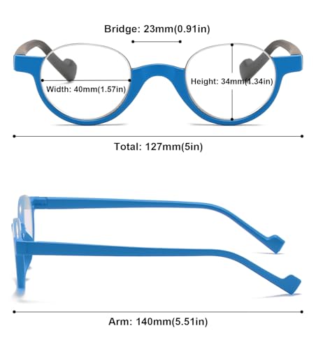 ABETOS Retro Half Frame Reading Glasses Half Moon Semi Rimless Readers Vintage Round Oval Eyeglasses Men Women, Blue 1.5