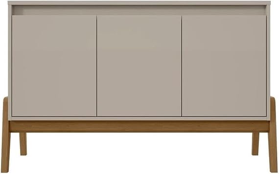 Manhattan Comfort Gales 48.5-Inch Mid-Century Modern Sideboard Buffet Cabinet with Storage for Dining Room, 3 Soft Close Doors with 2 Narrow and Large Fixed Shelves, Off-White