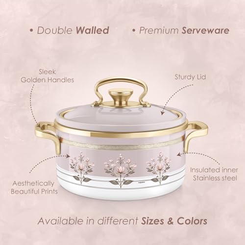 Image of Nayasa Rachel Casserole- Big Set of 3, 1000, 1500, 2000 ML | BPA Free | Food Grade | Easy to Carry | Easy to Store | Hot Pot for Kitchen | Roti Box | Pink