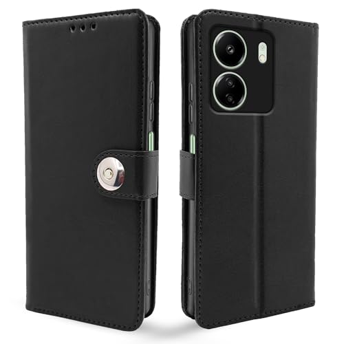Image of Pikkme Redmi 13C 4G | Poco C65 Flip Cover Leather Finish | Inside TPU with Card Pockets | Wallet Stand and Shock Proof | Complete Protection Button Flip Case (Black)